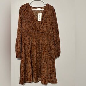 Elegant Long Sleeve Leopard Print Dress